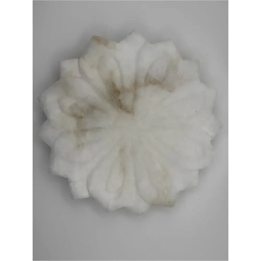 Lotus Flower Soap Dish, White Carved Marble Trivet Tray, Candle / Incense Holder